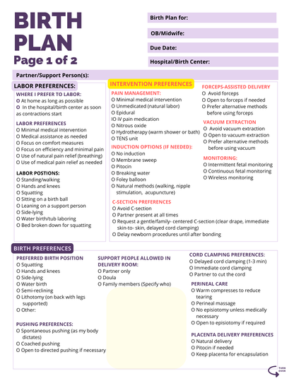 Comprehensive Birth Plan Template – Fillable & Downloadable PDF